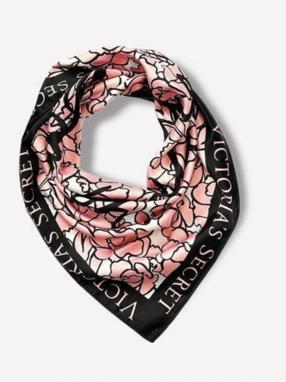 Victoria's Secret Pink and Black Floral Logo Bombshell Silk Scarf
